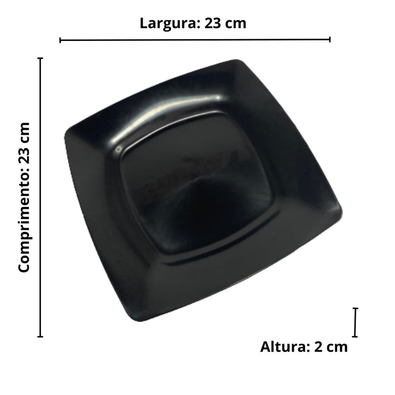 Kit 20 Prato Plástico resistente Preto Unidades Acrílico Refeição Lanche Comida Reutilizavel para festa Churrasco