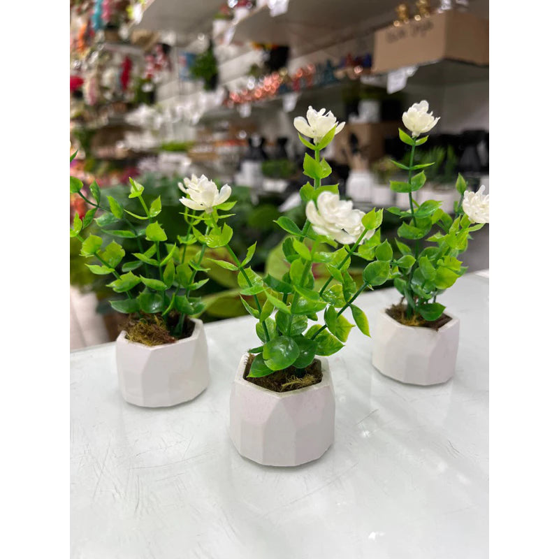 Kit 3 Arranjos de Florzinhas Amarelas em mini Vasos de Gesso