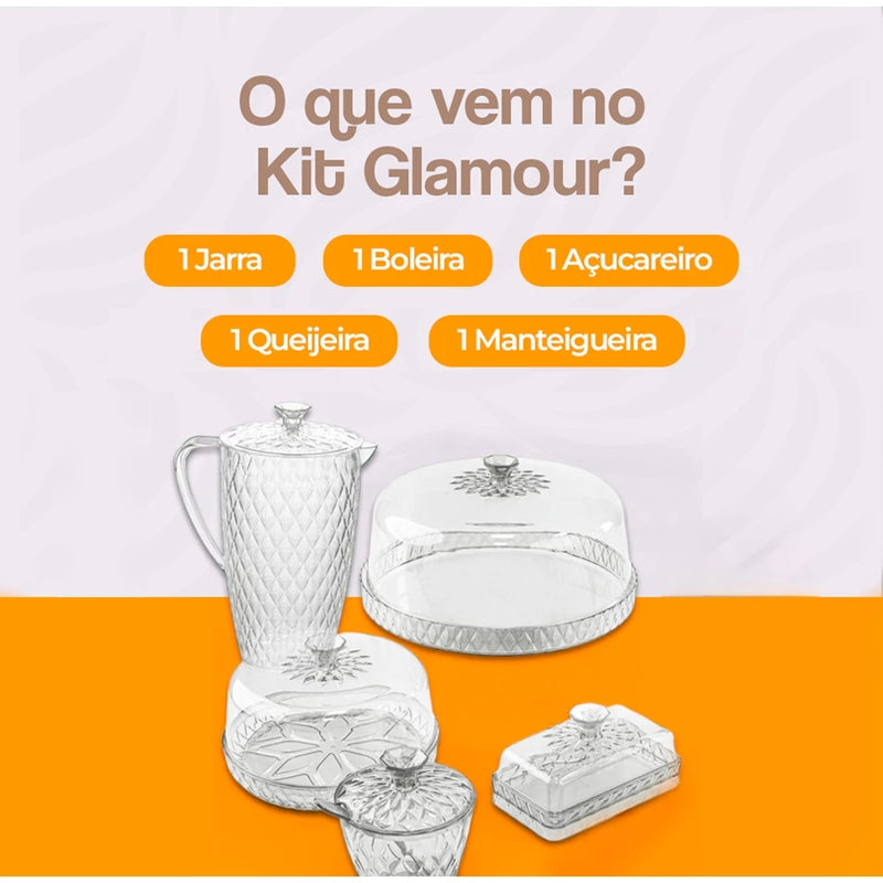 Kit 5 Peças da Linha Cristal Glamour - Elegância e Modernidade para Sua Mesa