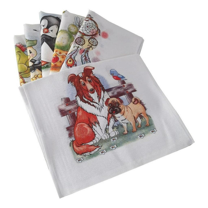 10 Panos De Prato Estampado Bainha - Com 10 Peças