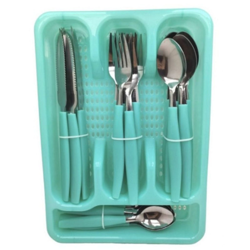 Jogo De Talheres Inox Com 24 Peças + Suporte Gaveteiro