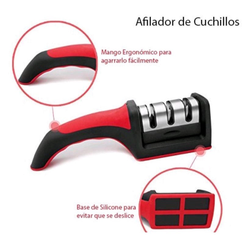 Amolador Afiador De Cozinha Facas Em Aço Inox Profissional 3 em 1 Afiação Rápida