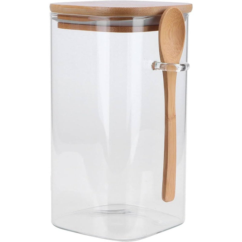 Pote De Vidro Redondo Tampa Bambu Hermético Com Colher 450ml/550ML/650ML