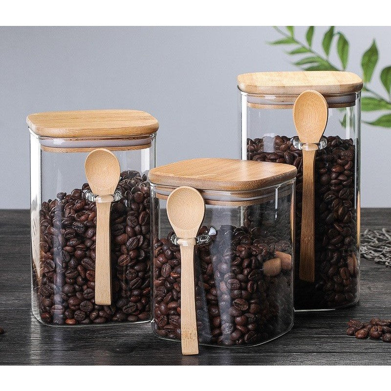 Pote De Vidro Redondo Tampa Bambu Hermético Com Colher 450ml/550ML/650ML