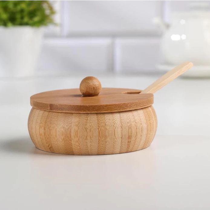 Farinheira de Bambu com Tampa e Colher Pote Multiuso para Cozinha