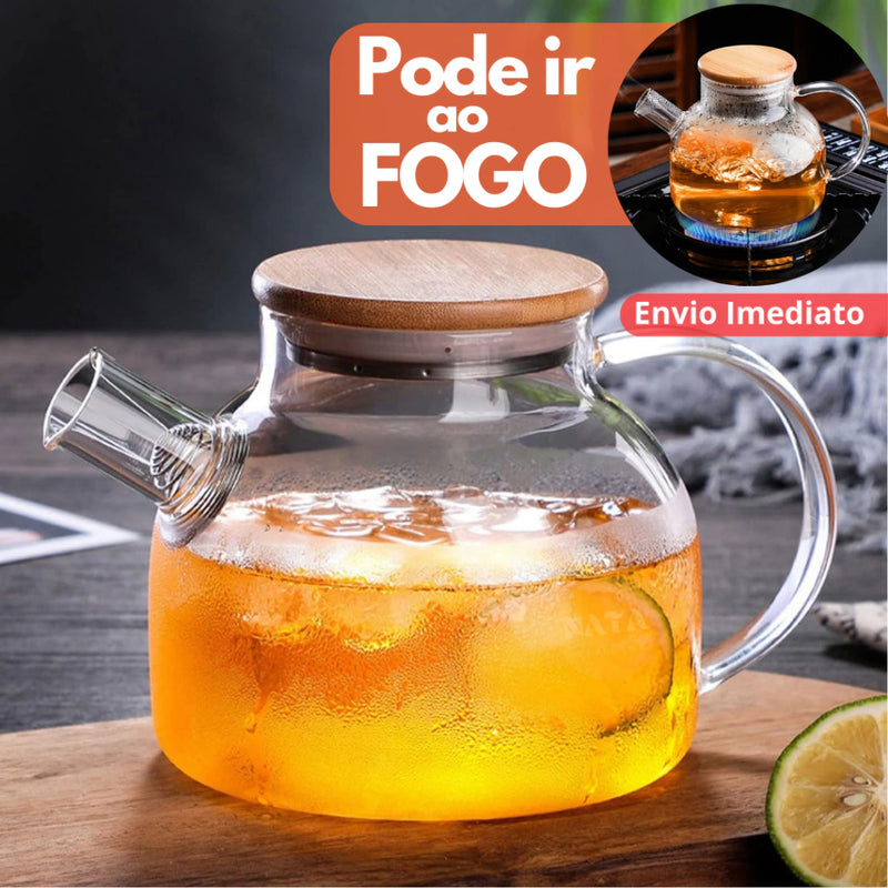 Chaleira de Vidro Borossilicato Linha Premium - Tampa de Bambu