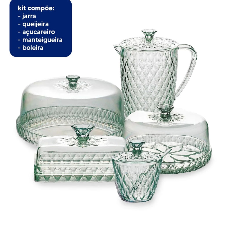 Kit 5 Peças da Linha Cristal Glamour - Elegância e Modernidade para Sua Mesa