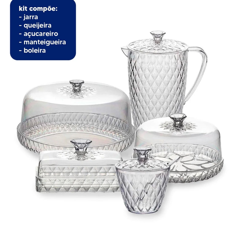 Kit 5 Peças da Linha Cristal Glamour - Elegância e Modernidade para Sua Mesa