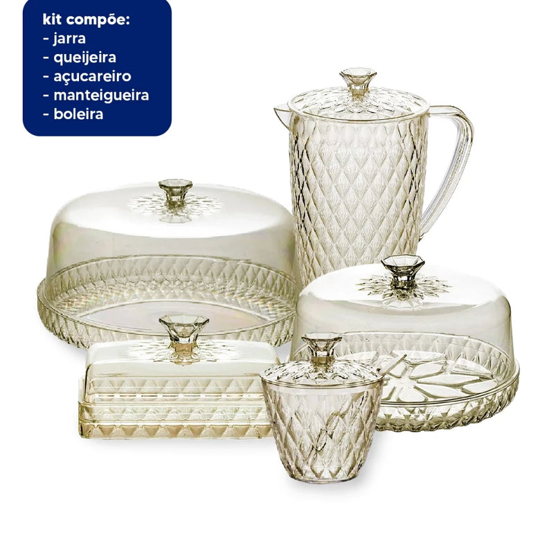 Kit 5 Peças da Linha Cristal Glamour - Elegância e Modernidade para Sua Mesa