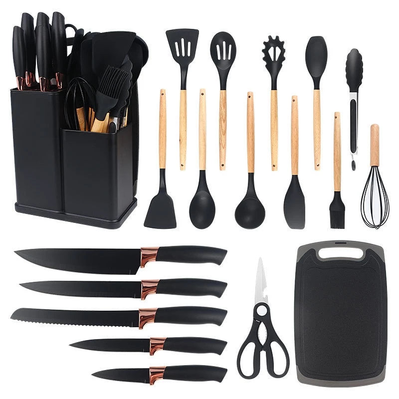 Jogo 19 peças de Talheres Conjunto Faqueiro Utensílios Cozinha em Silicone