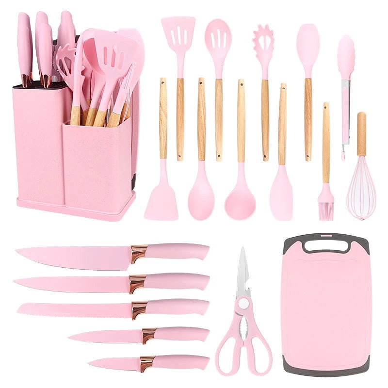 Jogo 19 peças de Talheres Conjunto Faqueiro Utensílios Cozinha em Silicone
