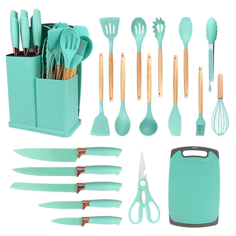 Jogo 19 peças de Talheres Conjunto Faqueiro Utensílios Cozinha em Silicone