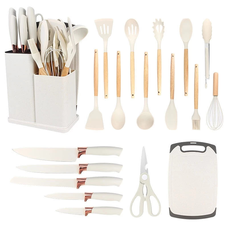 Jogo 19 peças de Talheres Conjunto Faqueiro Utensílios Cozinha em Silicone