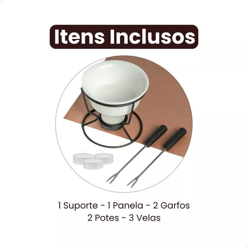 Conjunto de Fondue em Cerâmica Antiaderente - 5 Peças Elegantes para Momentos Especiais