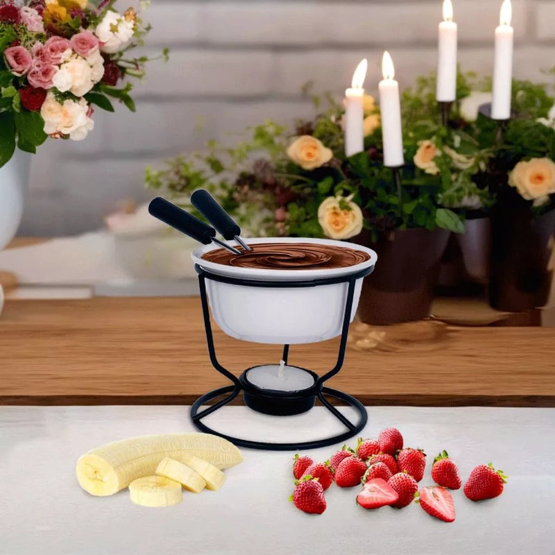 Conjunto de Fondue em Cerâmica Antiaderente - 5 Peças Elegantes para Momentos Especiais