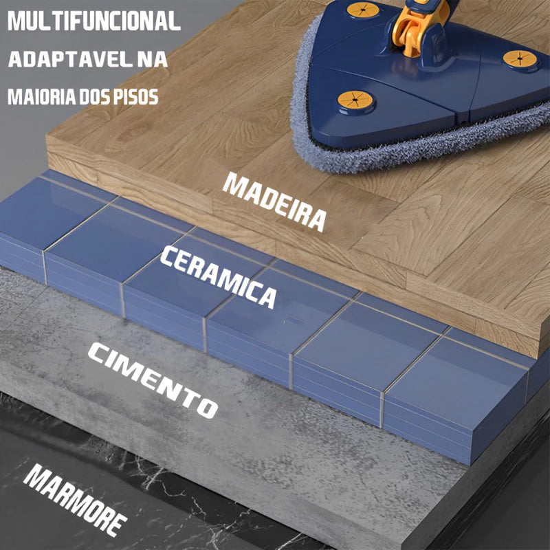 Esfregão Triangulo Mop De Limpeza Ajustável Giratória 360°
