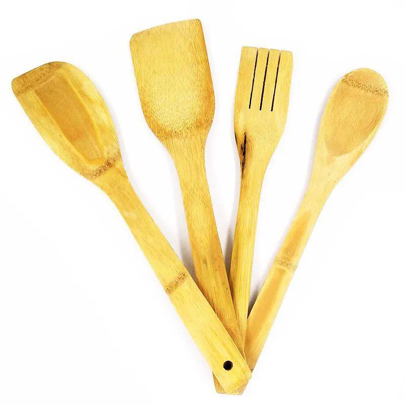 Conjunto Kit 5 Utensílios de Madeira Bambu Espátula Colher Ecológico Cozinha Culinária
