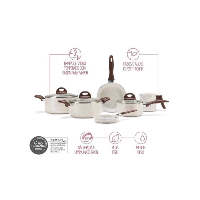 Conjunto 6 peças Panelas Brinox Smart Plus Vanilla