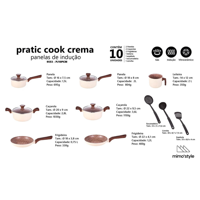 Conjunto Kit 10 Peças Mimo Style Creme Fogão a Gás e Indução Vitrocerâmica