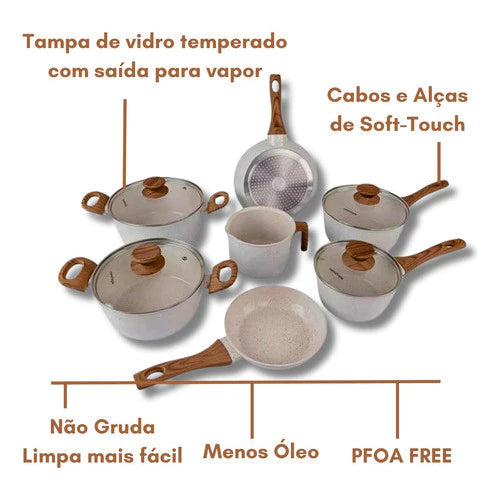Kit 10 peças Jogo De Panelas Indução Revestimento Cerâmico Style Cook Marmol - Mimo Style