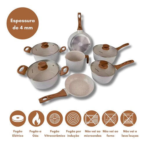 Kit 10 peças Jogo De Panelas Indução Revestimento Cerâmico Style Cook Marmol - Mimo Style