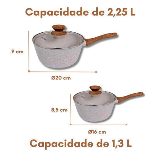Kit 10 peças Jogo De Panelas Indução Revestimento Cerâmico Style Cook Marmol - Mimo Style