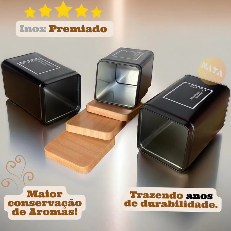 Kit 2 Latas Hermético Pote Café e Açúcar Porta Organizador de Cozinha Mantimentos Multiuso