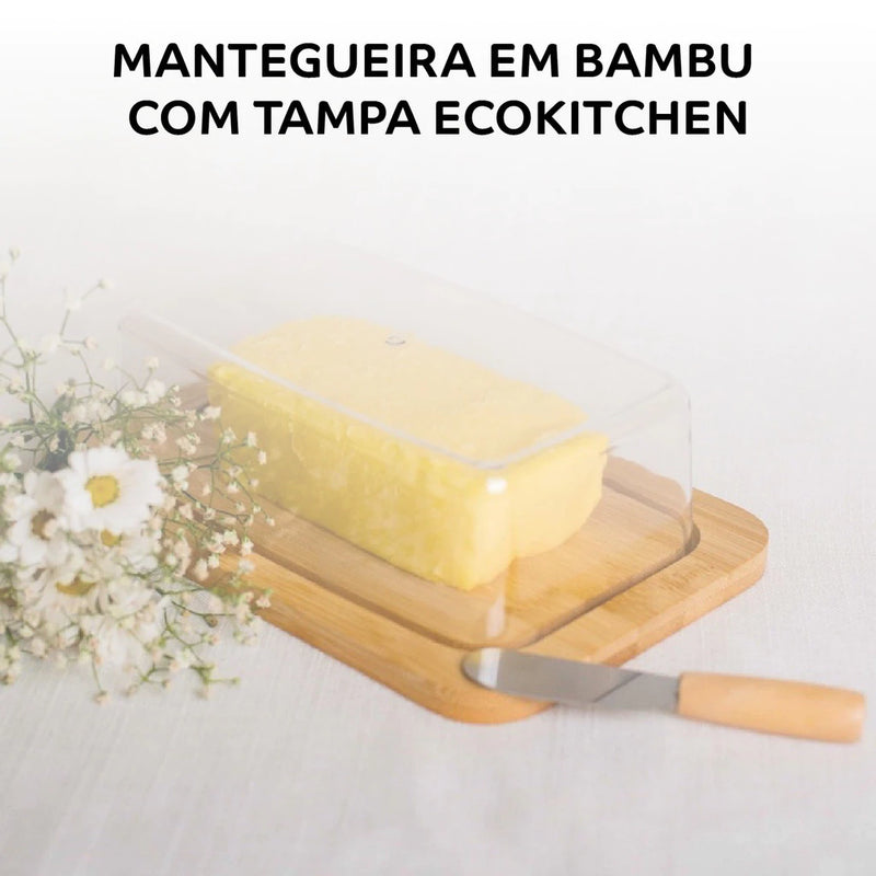 Porta Manteiga Frios De Bambu Ecologico Resistente Com Tampa Acrílica